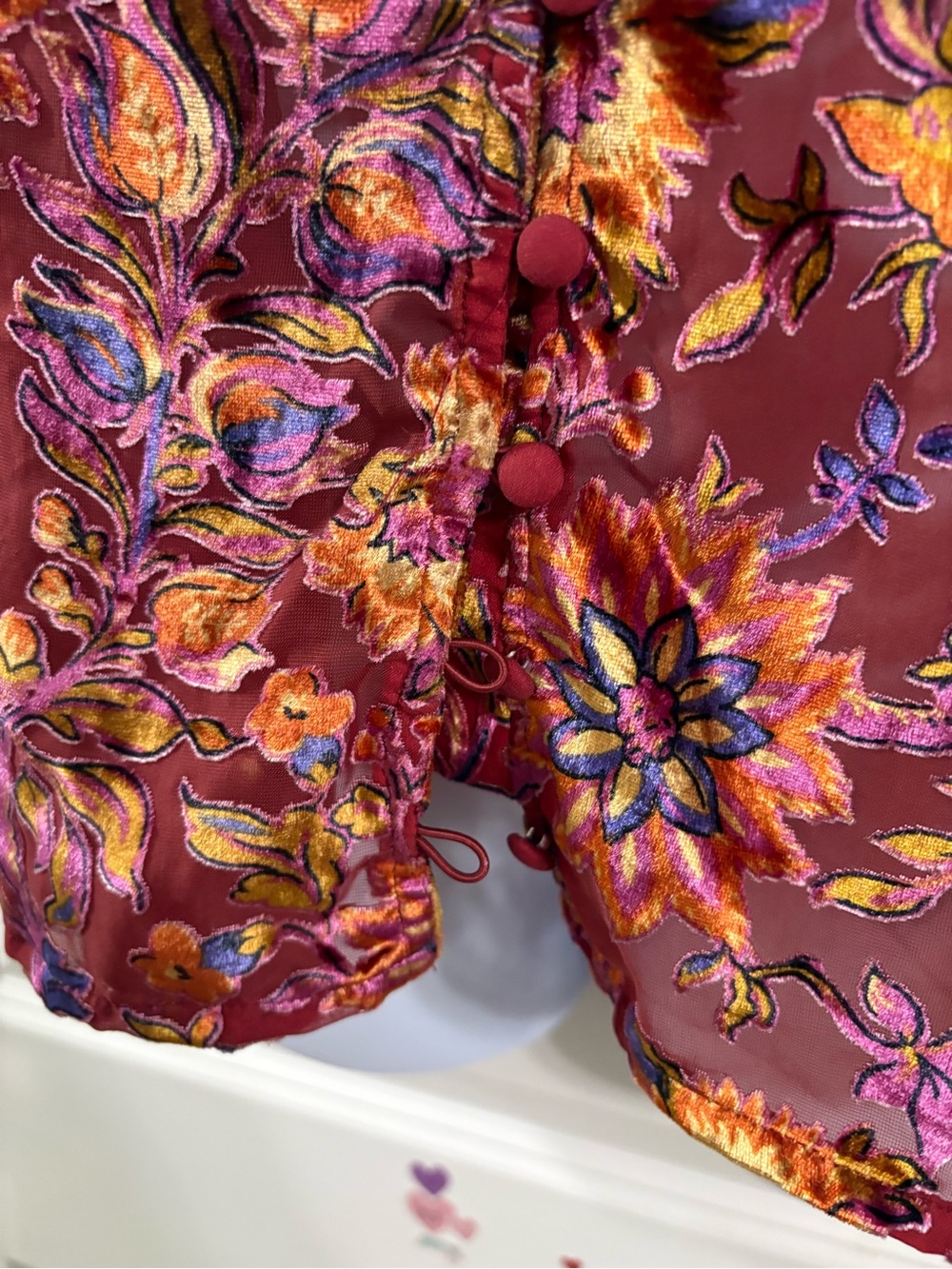 Anthropologie Estela Floral Burnout Velvet Blouse Burgundy Medium NWOT - Picture 4 of 9